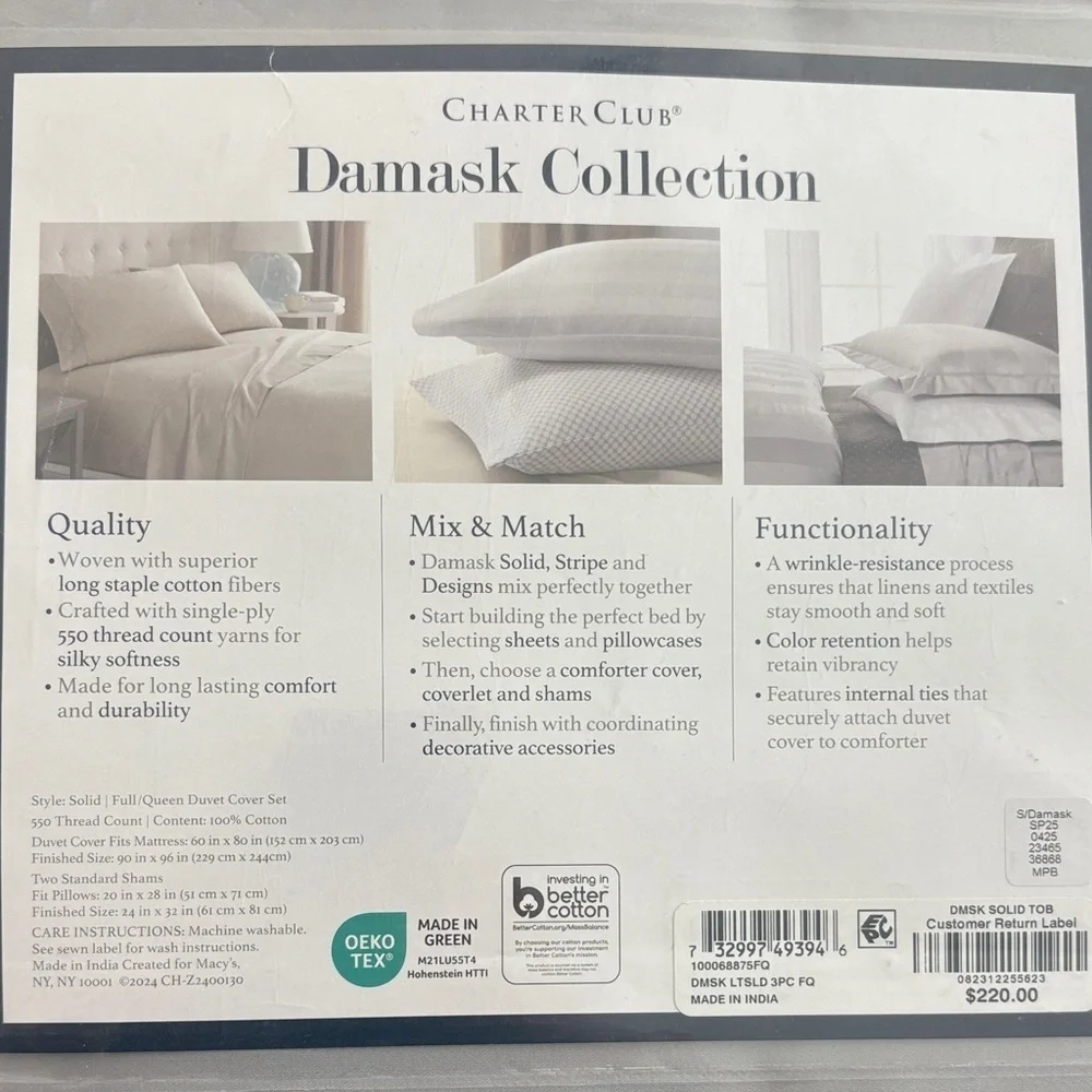 Charter Club Damask Solid Silver Duvet Cover Set